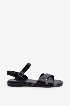 Płaskie Sandały Damskie Z Eko Skóry S.Barski KV27-003 Czarne