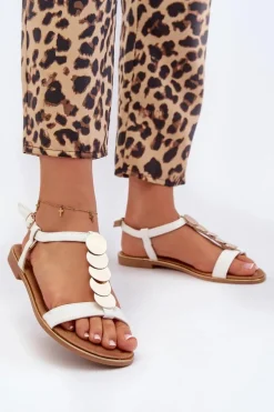 Płaskie Sandały Damskie Z Eko Skóry Białe Jeritellia