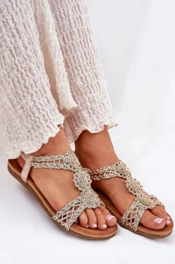 Płaskie Sandały Damskie Z Koronkowym Wzorem Artiker 56C1281 Złote
