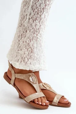 Płaskie Sandały Damskie Z Ozdobą S.Barski KV27-051 Złote