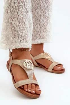 Płaskie Sandały Damskie Z Ozdobą S.Barski KV27-051 Złote