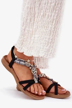 Płaskie Sandały Damskie Z Ozdobami Artiker 54C1334 Czarne