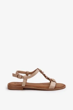 Płaskie Sandały Damskie Z Ozdobami Beżowe Muridia