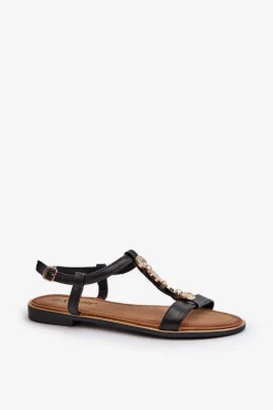 Płaskie Sandały Damskie Z Ozdobami Czarne Muridia