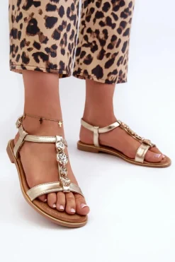 Płaskie Sandały Damskie Z Ozdobami Złote Muridia