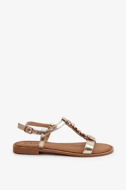 Płaskie Sandały Damskie Z Ozdobami Złote Muridia