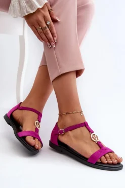 Płaskie Sandały Damskie Ze Złotą Ozdobą Vinceza 17321 Fuksja