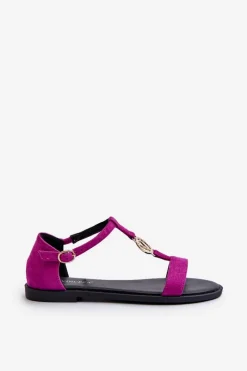 Płaskie Sandały Damskie Ze Złotą Ozdobą Vinceza 17321 Fuksja