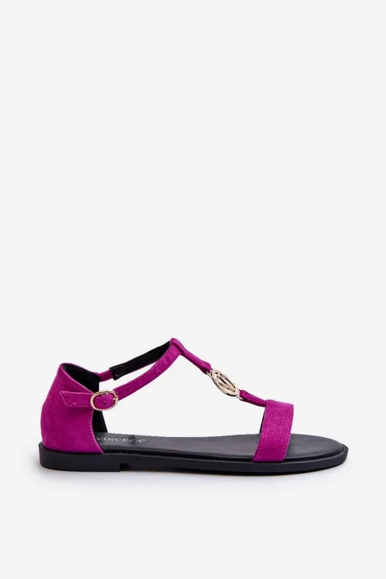 Płaskie Sandały Damskie Ze Złotą Ozdobą Vinceza 17321 Fuksja