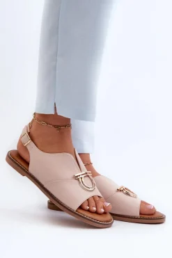 Płaskie Sandały Damskie Ze Złotą Ozdobą Vinceza 17319 Jasnoróżowe