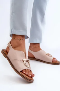 Płaskie Sandały Damskie Ze Złotą Ozdobą Vinceza 17319 Jasnoróżowe