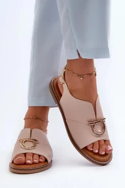 Płaskie Sandały Damskie Ze Złotą Ozdobą Vinceza 17319 Jasnoróżowe