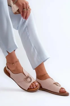 Płaskie Sandały Damskie Ze Złotą Ozdobą Vinceza 17319 Jasnoróżowe