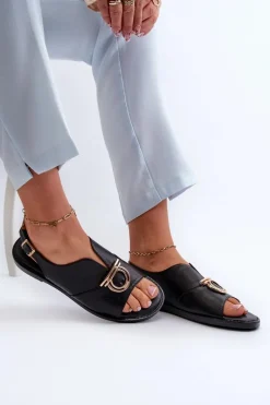 Płaskie Sandały Damskie Ze Złotą Ozdobą Vinceza 17319 Czarne