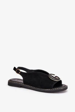 Płaskie Sandały Z Ozdobą Czarne Haliones