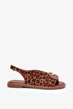 Płaskie Sandały Z Ozdobą Panterka Brązowe Haliones