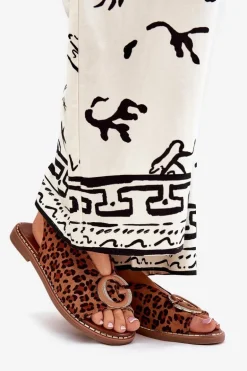 Płaskie Sandały Z Ozdobą Panterka Brązowe Haliones