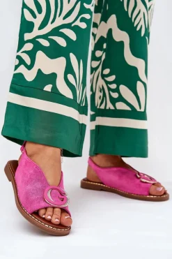 Płaskie Sandały Z Ozdobą Różowe Haliones