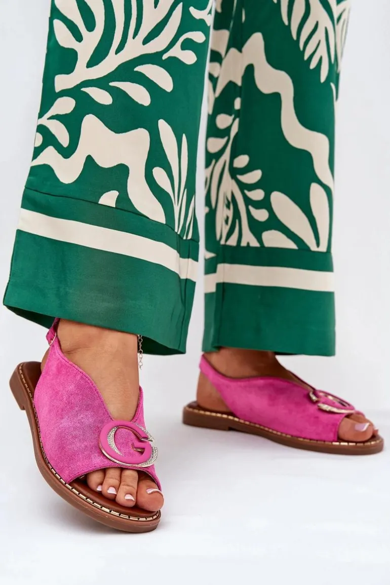 Płaskie Sandały Z Ozdobą Różowe Haliones