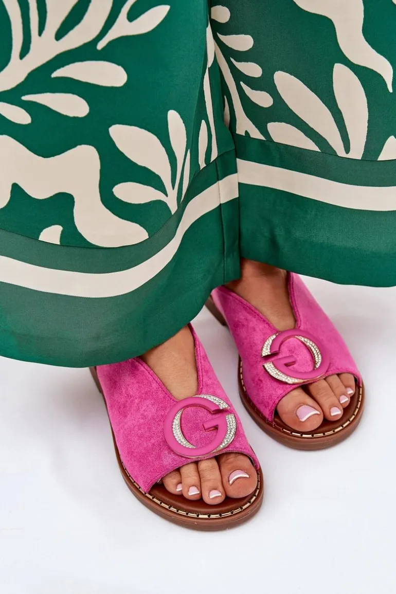 Płaskie Sandały Z Ozdobą Różowe Haliones