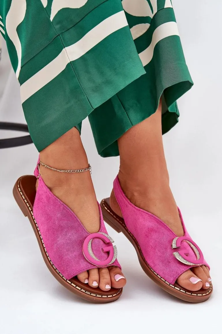 Płaskie Sandały Z Ozdobą Różowe Haliones