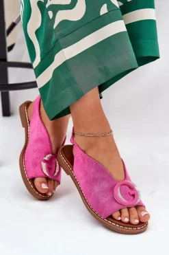 Płaskie Sandały Z Ozdobą Różowe Haliones