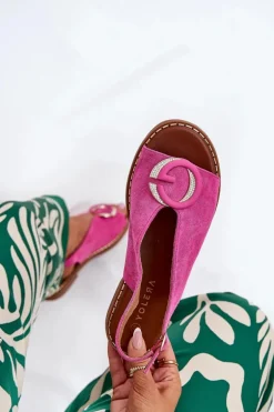 Płaskie Sandały Z Ozdobą Różowe Haliones