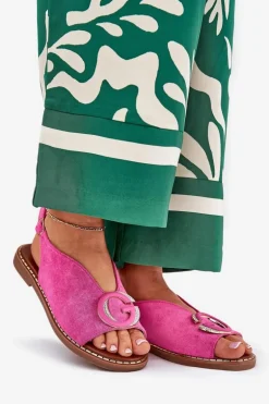 Płaskie Sandały Z Ozdobą Różowe Haliones