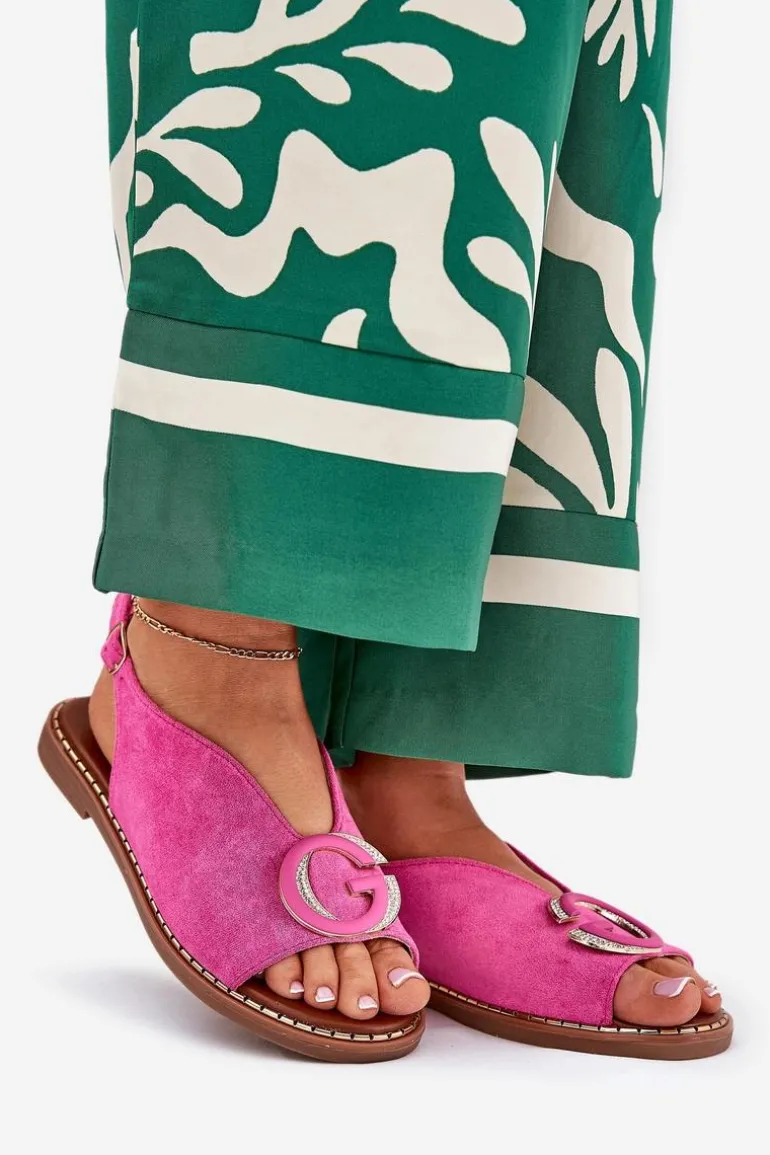 Płaskie Sandały Z Ozdobą Różowe Haliones