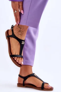 Płaskie Sandały Z Ozdobą S.Barski KV-5541-45 Czarne