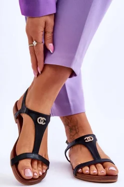 Płaskie Sandały Z Ozdobą S.Barski KV-5541-45 Czarne