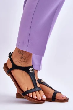 Płaskie Sandały Z Ozdobą S.Barski KV-5541-45 Czarne