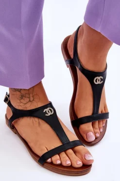 Płaskie Sandały Z Ozdobą S.Barski KV-5541-45 Czarne