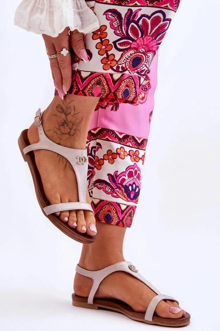 Płaskie Sandały Z Ozdobą S.Barski KV-5541-45 Beżowe