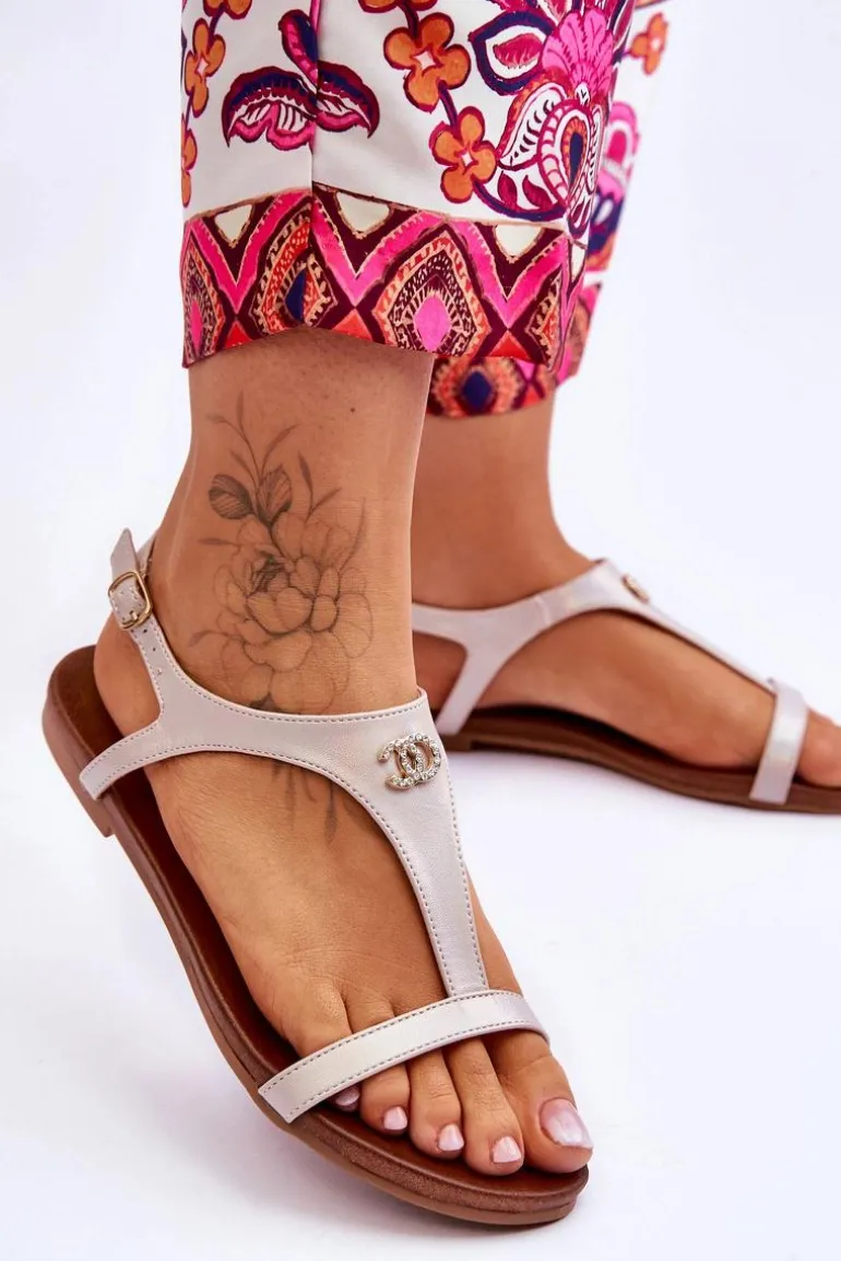 Płaskie Sandały Z Ozdobą S.Barski KV-5541-45 Beżowe