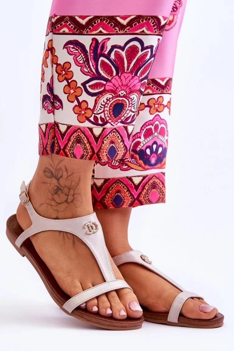 Płaskie Sandały Z Ozdobą S.Barski KV-5541-45 Beżowe