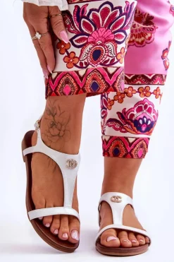 Płaskie Sandały Z Ozdobą S.Barski KV-5541-45 Srebrne