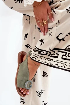 Płaskie Sandały Z Ozdobą Zielone Haliones