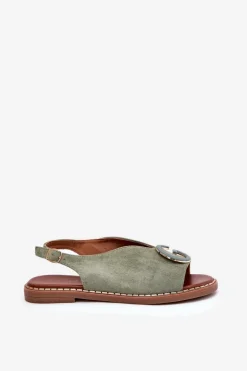 Płaskie Sandały Z Ozdobą Zielone Haliones