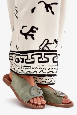 Płaskie Sandały Z Ozdobą Zielone Haliones