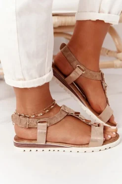 Płaskie Sandały Z Ozdobami Miedziane Milton