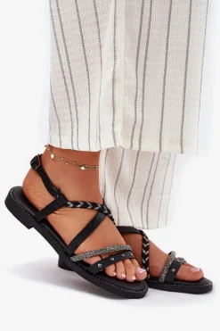 Płaskie Sandały Z Ozdobnymi Paskami Vinceza 17379 Czarne