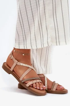 Płaskie Sandały Z Ozdobnymi Paskami Vinceza 17379 Beżowy