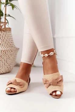 Płaskie Sandały Z Plecionką Lu Boo Beżowe