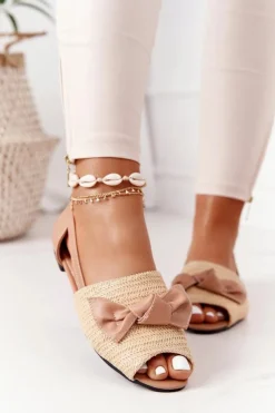 Płaskie Sandały Z Plecionką Lu Boo Beżowe