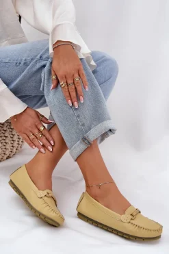 Płaskie Skórzane Mokasyny Z Ozdobą S.Barski LR51-547 Żółte