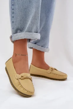 Płaskie Skórzane Mokasyny Z Ozdobą S.Barski LR51-547 Żółte