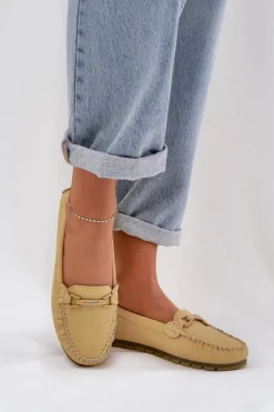 Płaskie Skórzane Mokasyny Z Ozdobą S.Barski LR51-547 Żółte
