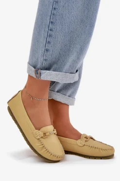 Płaskie Skórzane Mokasyny Z Ozdobą S.Barski LR51-547 Żółte