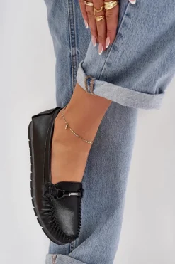 Płaskie Skórzane Mokasyny Z Ozdobą S.Barski LR51-547 Czarne